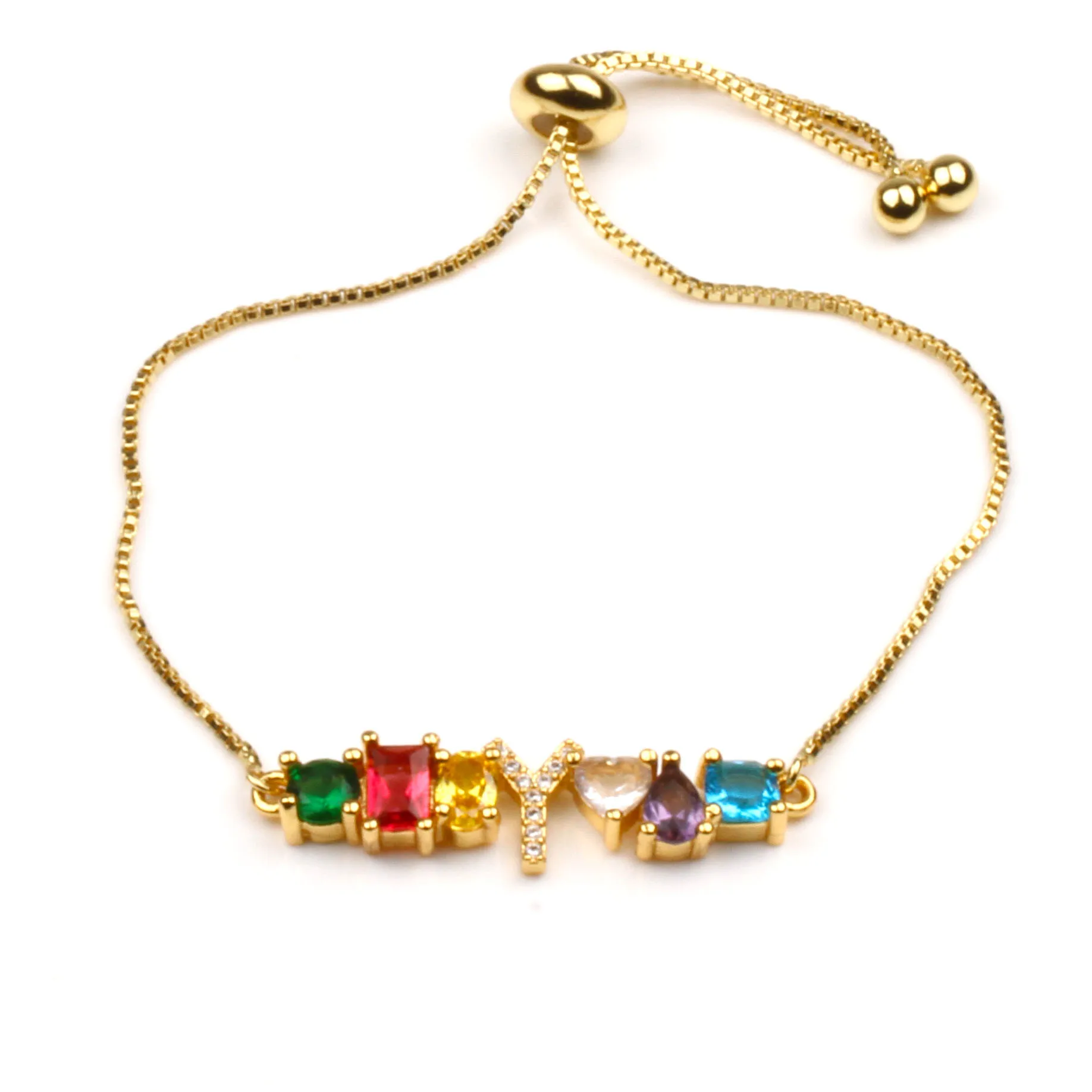 Hot Trendy Women Gold Color Bracelet New Rainbow Cubic Zircon A-Z Letter Initials For Women Charm Bracelet Jewelry Accessories - Окраска металла: Y