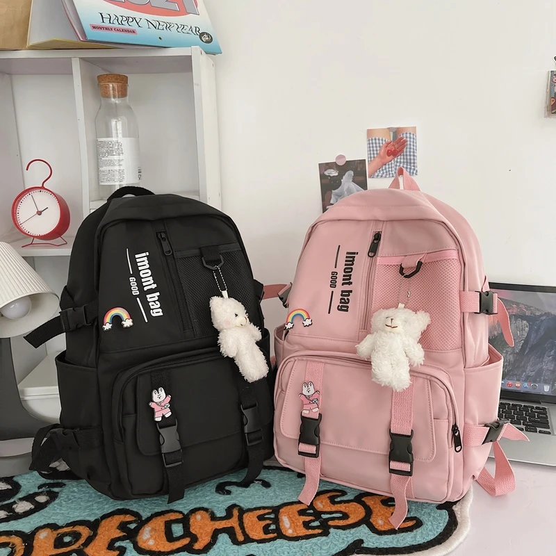 Cute Girl White Waterproof Backpack Nylon Ladies School Bag Kawaii Female Laptop Bag Women College Student Mesh Backpack Fashion