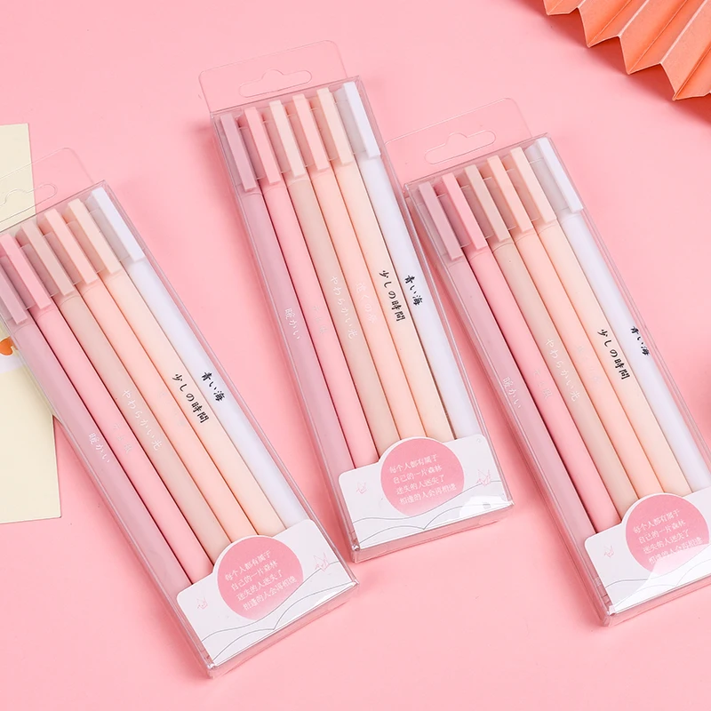 6pcs/set Creative Cute Morandi Simple Gel Pen Kawaii Quick Drying Cap Neutral Bullet Journal Supplies Set |