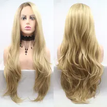 Темные корни Омбр блонд е длинные натуральные волнистые синтетические 13*3 синтетические волосы на кружеве парик термостойкие волокна боковые расставания волос для женщин парики
