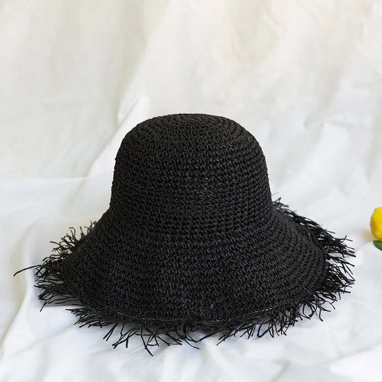 Dilidala ручная работа большая окантовка шляпа с кисточкой черная бумага соломенная шляпа индивидуальность дикий козырек Рыбацкая шляпа соломенная шляпа Панама