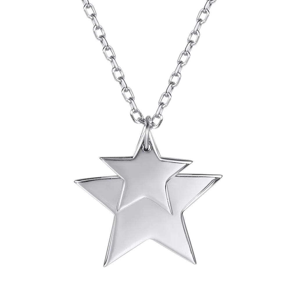 

ChainsPro 100% 925 Sterling Silver Star Pendant Valentine's Day Gift Girl's Dainty Jewelry Double Star Necklace Women P621