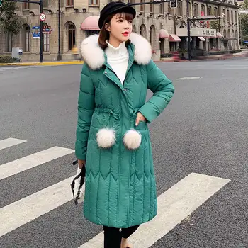 

Winter Jacket Women Hooded With Fur Collar Ladies Winter Coat Warm 6 Colors Female Parkas Long With Fur Balls winter jacket
