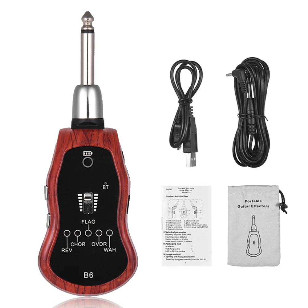 B6 Guitar Effect Portable 5 in 1 REV-VHOR-FLAG-OVDR-WAH Bluetooth with Power Status Indicator for Electric | Спорт и развлечения