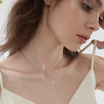 New 925 Sterling Silver Diamond Round Double Necklace Ladies Clavicle Chain Exquisite Jewelry Party Wedding Accessories SNK033