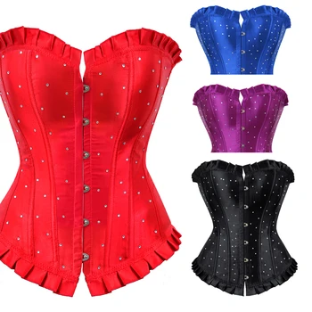 

Grebrafan Gothic Plus Size Boned Corset for Women with Rhinestones Casual Bustiers Sexy Push Up Holiday Party Club Costume