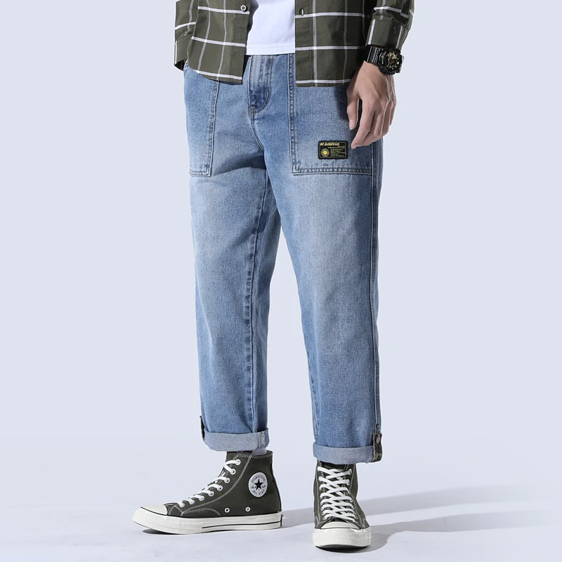 Autumn Jeans Men Fashion Washed Solid Color Cotton Casual Denim Trousers Man Streetwear Wild Hip Hop Loose Straight Jeans