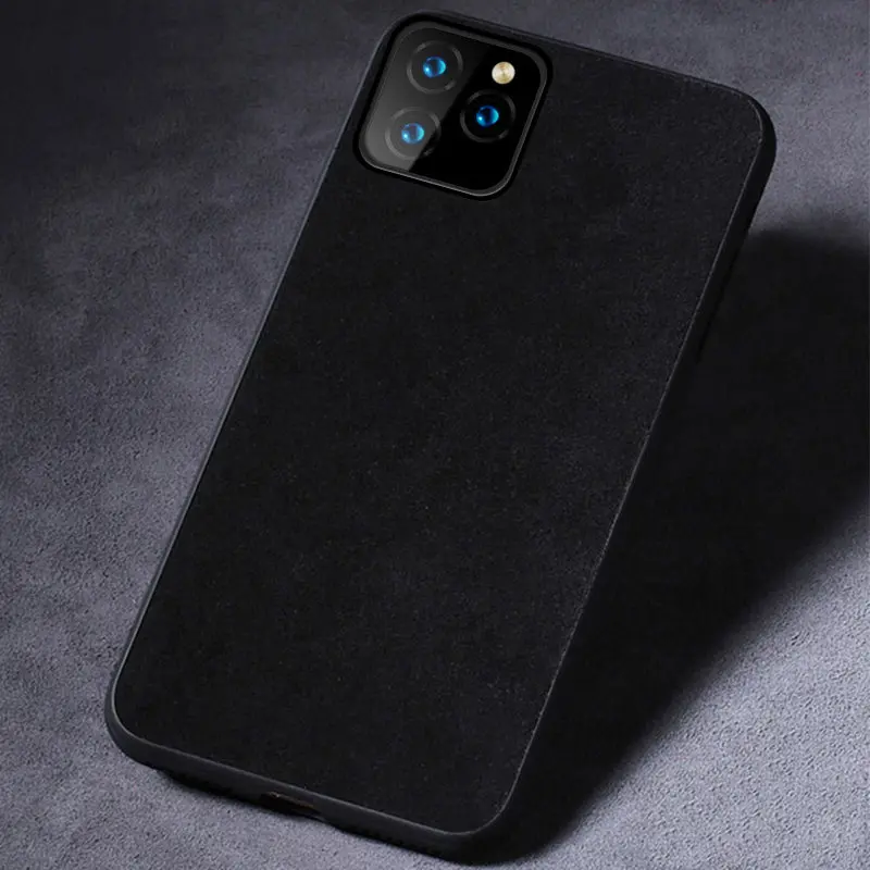 black Чехол для телефона из натуральной коровьей замши для Apple iphone 11 11Pro 11 Pro Max X XR XS max 6 6S 7 8 plus 360 полный защитный чехол - Цвет: black