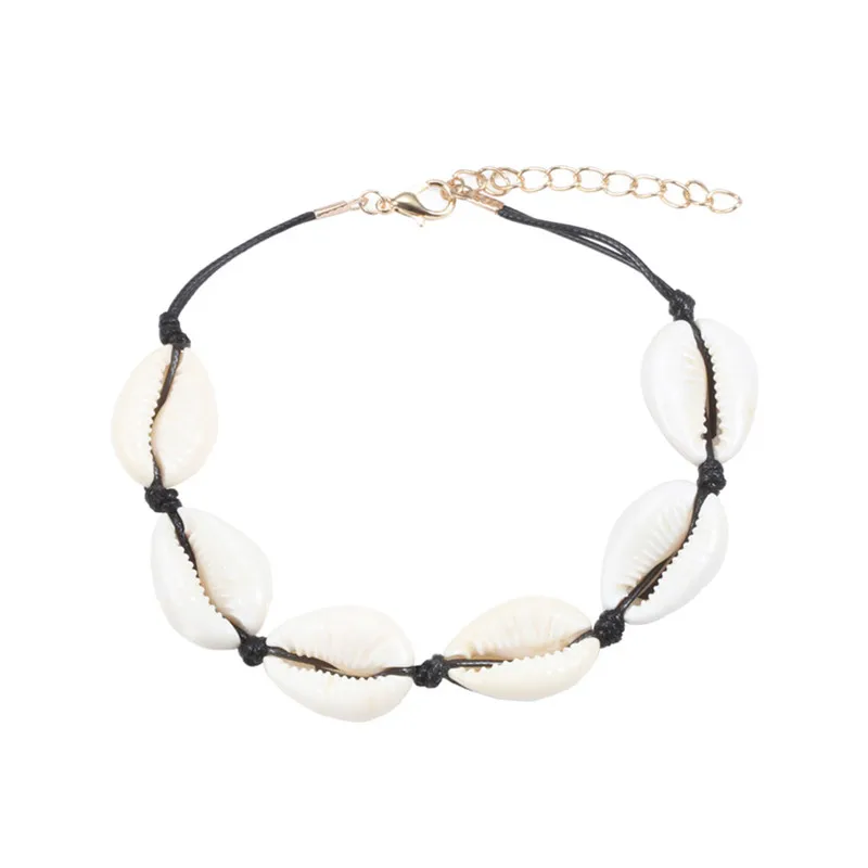 Романтичный браслет женский Boho браслеты из раковин цепь натуральная ракушка наручные украшения для лодыжки Pulsera ножной браслет летние аксессуары femme - Окраска металла: black white