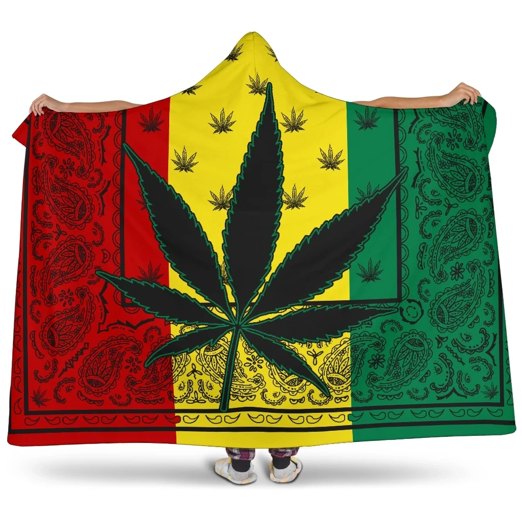 

Weeds Leaf Bandana Theow Hooded Blanket Adult colorful child Sherpa Fleece Wearable Blanket Microfiber Bedding