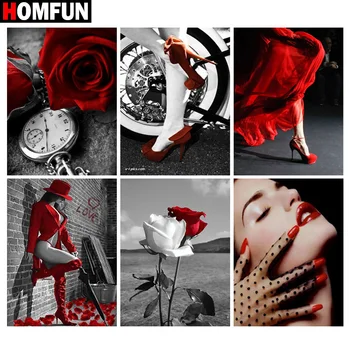 

HOMFUN Diamond Painting Cross Stitch "Beautiful red flower" Full Square Round Diy 5d Diamond Embroidery Picture Rhinestone Art