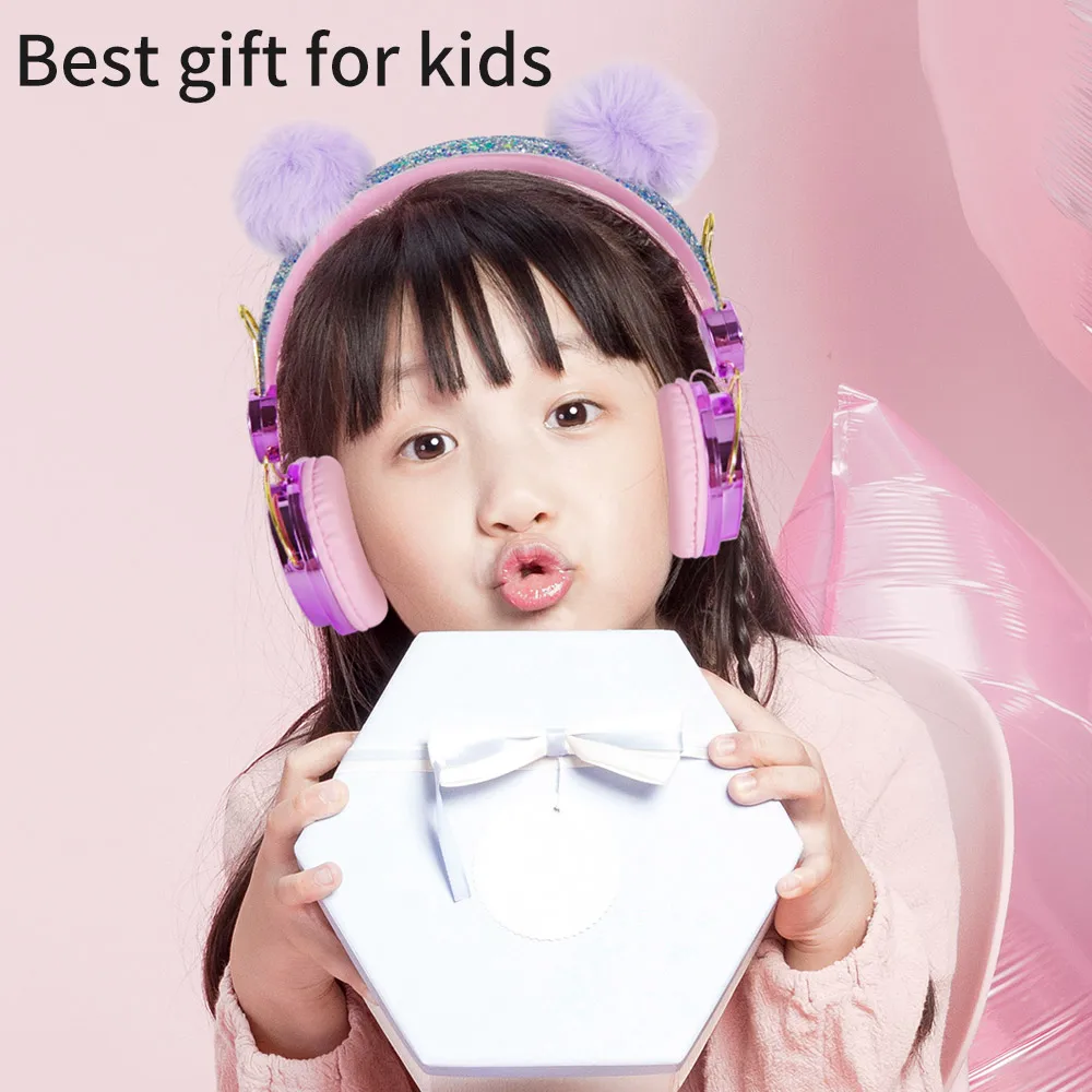 BlueWow B121 Cute Cartoon Diamond Unicorn Wired Headphone Headset For Kids Online Learning