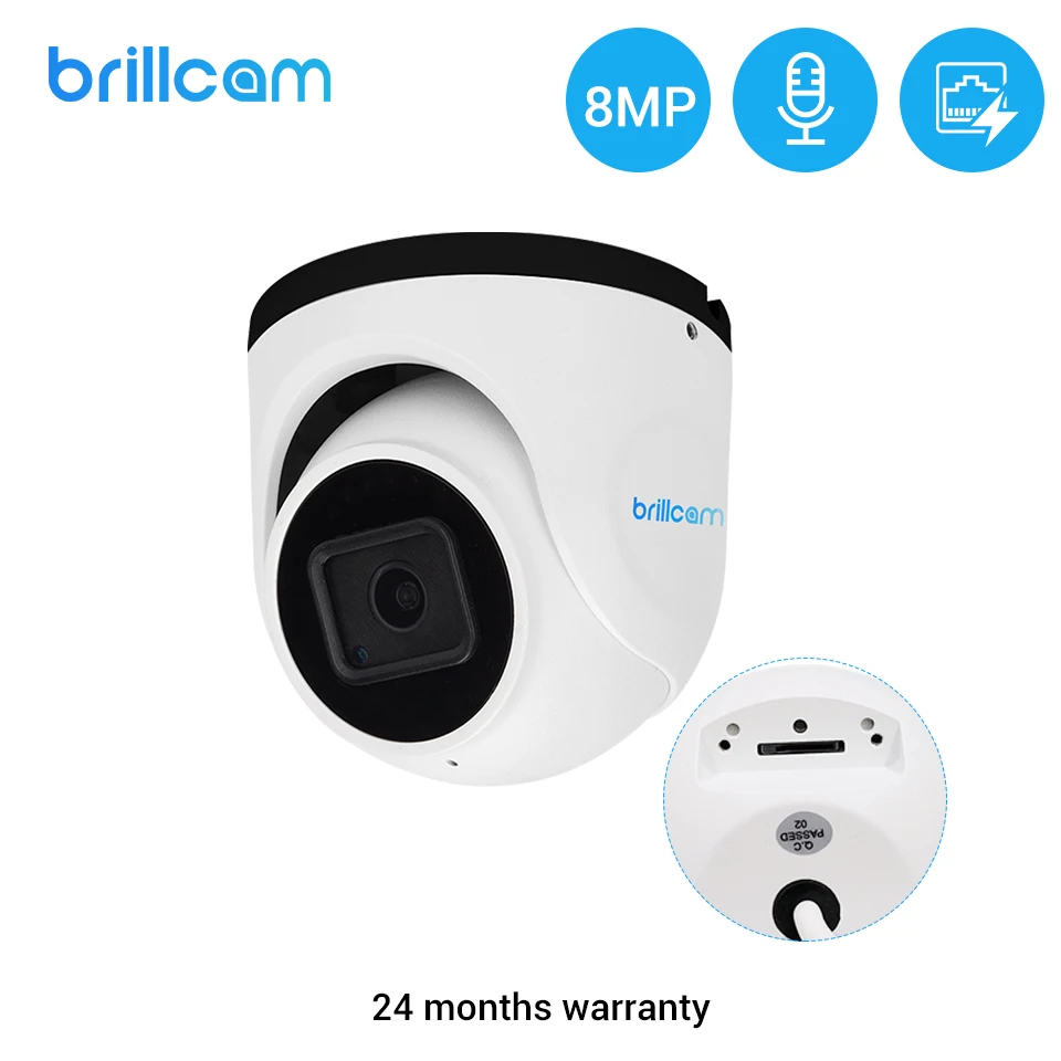 Инфракрасная купольная IP камера Brillcam 4K/8MP UHD с объективом 2 8 мм PoE IP67 защищенная от