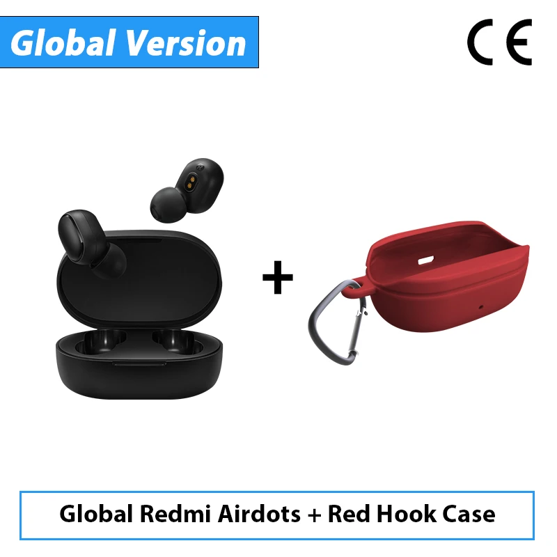 Глобальная версия Xiaomi Redmi Airdots TWS Bluetooth наушники стерео бас Bluetooth 5,0 с микрофоном громкой связи Наушники AI - Цвет: Add Red Hook Case