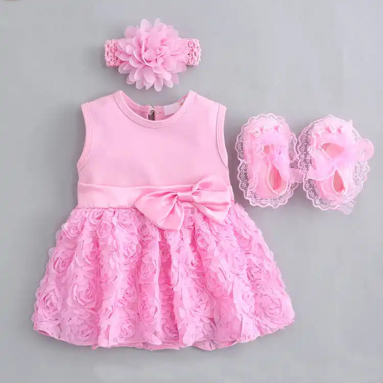 baby frock with headband and shoes