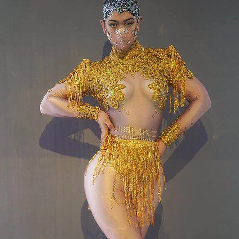 Блестящие цепочки с бахромой эротическое боди из блестящей сетки одежда для