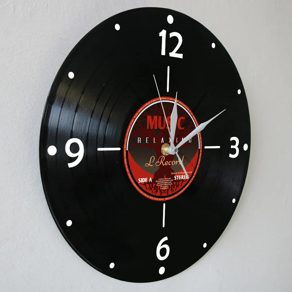 Vintage 12" Vinyl Music Gramophone Record Wall Clock 70's 80's Pop Genre Laser Cut Longplay Black Hanging Watch Horloge Klok