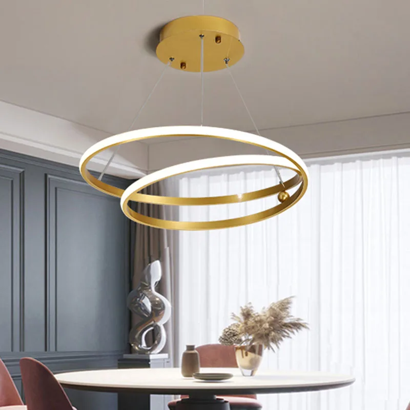 

Nordic Gold Round LED Suspension Chandelier for Bedroom Living Dining Study room Loft Hallway Home Indoor Decor Fixture Lighting