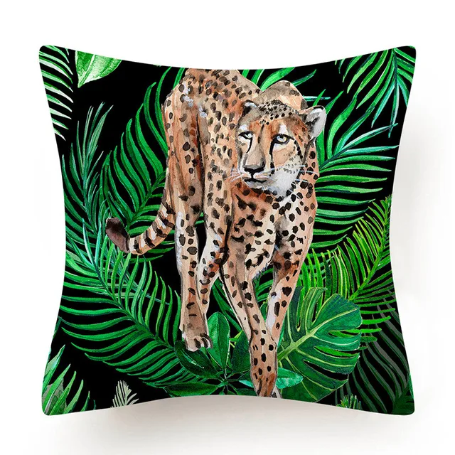 Tropical Jungle Cushion Cover 45x45 Polyester Tiger Leopard Printed Pillowcase Decorative Sofa Cushions Palm Leaf Pillowcover 020