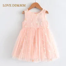 Красивые платья для девочек DD& MM г. Новая детская одежда милое Сетчатое платье без рукавов с круглым вырезом и кружевным принтом для девочек