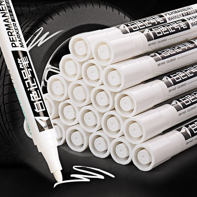 Haile 5Pcs Oily Waterproof White Marker Pen Permanent Paint Pen Graffiti Pens Painting,Tyre Tread Environmental Pen Art Supplies
