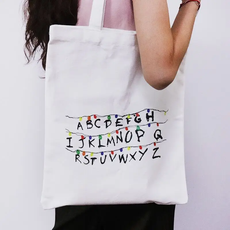 

Tote Bag Wall Lights Will Upside Down Stranger Things Bag Recycled Fabric Bag - Reusable Shopping Bag Things