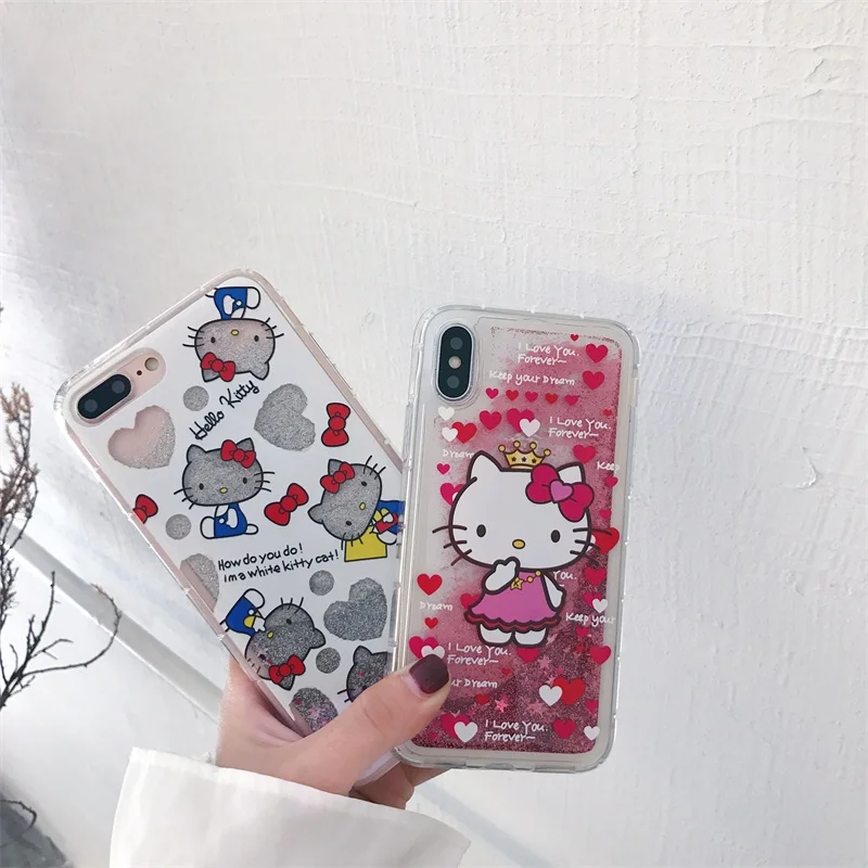 For iphone 11 PRO Max X XS Max XR Cute Cartoon Hello kitty Dynamic Glitter Liquid Quicksand Case For iPhone 6 6S 7 8 Plus SE2 For iphone 11 PRO Max X XS Max XR Cute Cartoon Hello kitty Dynamic Glitter Liquid Quicksand Case For iPhone 6 6S 7 8 Plus SE2
