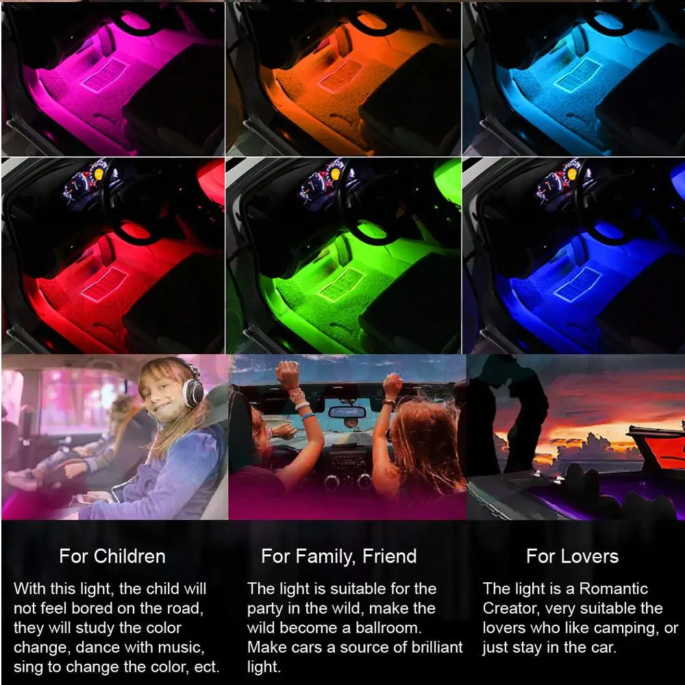 Автомобильный RGB светодиодный неоновый интерьерный светильник, декоративный атмосферный светильник s, беспроводное управление через приложение для Android IOS DC 12V
