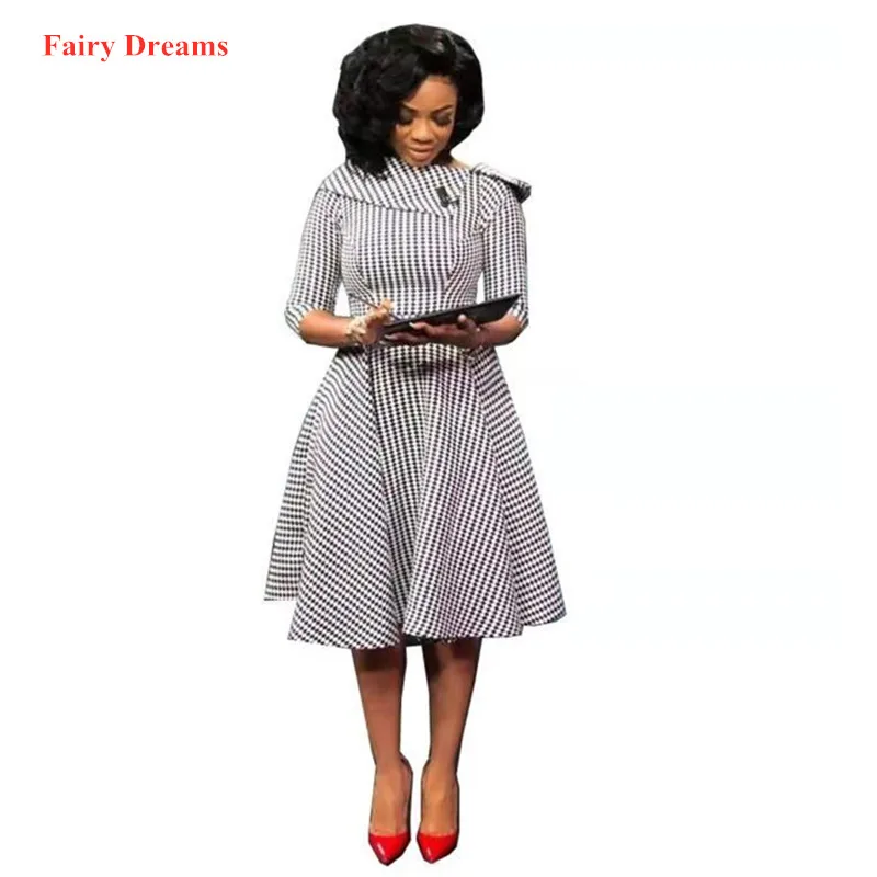 

Summer African Dress For Women Plus Size 2XL Office Ladies Black And White Print African Clothing Fairy Dreams