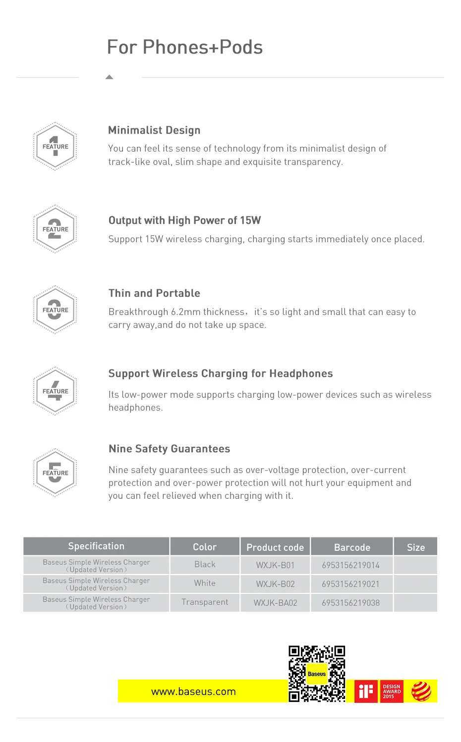 Baseus 15W Qi Wireless Charger for iPhone 11 Pro Xs Max X 8 Induction Fast Wireless Charging Pad for Samsung S20 Huawei Xiaomi 9