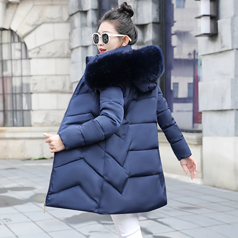 dark blue 4 Большой меховой теплый зимний женский жакет новая Длинная Верхняя одежда для женщин плюс Размер 6XL Зимний пуховик Зимнее пальто женские теплые парки - Цвет: dark blue 4
