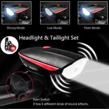 

Bicycle Light With Horn Headlight Bike Flashlight Waterproof Rear Tail Light велосипедна фара Taillight Safety Warning Light