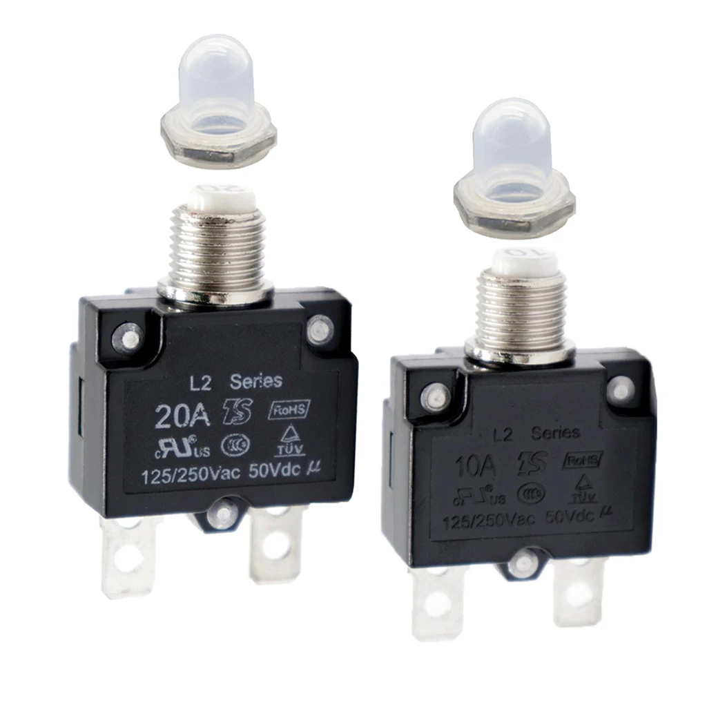 2X 20A/10A Circuit Breaker Overload Protector Switch + Clear Waterproof Cap 