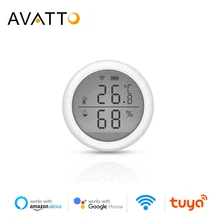 AVATTO-Sensor de temperatura y humedad, dispositivo con WIFI, pantalla LCD Fahrenheit y Celsius, funciona con Alexa, asistente de Google, Smart Life