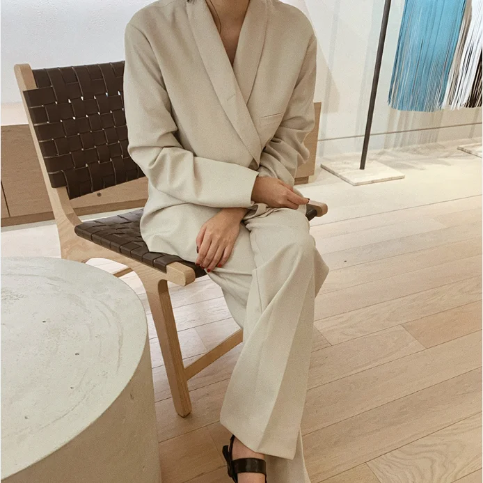 Elegant Women Pant Suits Double-breasted Blazer Jacket  High Waist Pants  2 Pieces-set Office Lady Style Work Suits