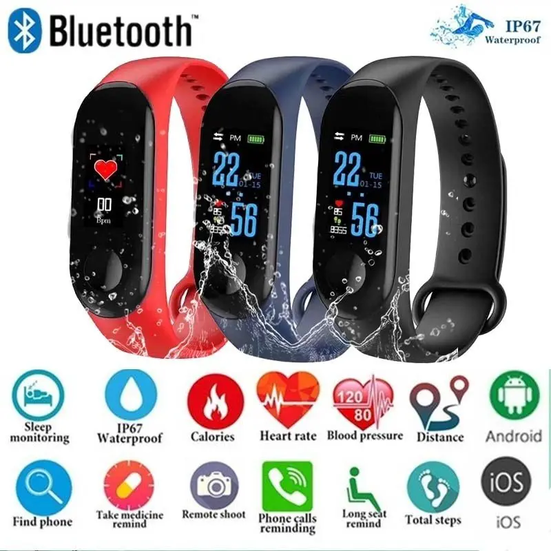 Wearable Waterproof Bluetooth Smart Band Watch Bracelet Wristband Color Screen Fitness Tracker Blood Pressure