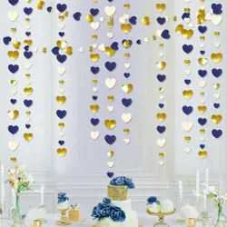 Elegant Love Pink and Gold Glitter Heart Garland for Weddings, Birthdays, and Bridal Showers (Blue Gold Beige 13Ft)