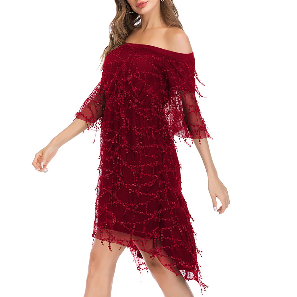 Feitong/женское платье Vestidos, блестящее, короткий рукав, блестящее, кружевное, с блестками, украшенное, сексуальное, на бедрах, с блестками, платье для женщин