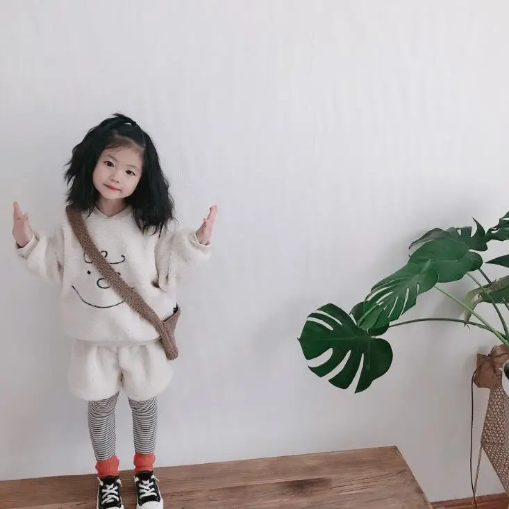 Г., комплект из 2 предметов в Корейском стиле для девочек, флисовая толстовка+ штаны в стиле пэчворк Утепленные зимние модные костюмы для девочек от 2 до 7 лет, PQ632