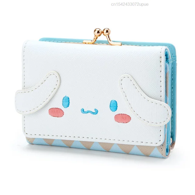 Sanrio Kawaii Hello Kitty Cinnamoroll Melody Small Short Wallet Ladies Girls Plaid Purse Trifold Leather Women Money Bag Clip 2