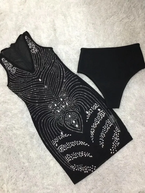 Высокое качество Черный без рукавов Бисероплетение комплект из двух частей вискоза Бандажное платье вечерние элегантные платья