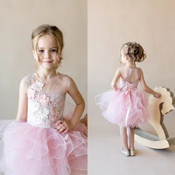 

Pink Lace Backless flower girl dresses baby Birthday Party Dress wedding occasion ball gowns