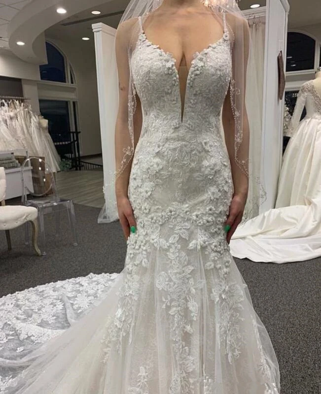 Vestido De Noiva Sereia, сексуальные кружевные свадебные платья русалки с аппликацией, Свадебные платья для невесты на бретельках, Robe De Mariee