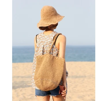 

Straw bag beach bag handmade crochet simple woven woven bag shoulder portable Korean women bag