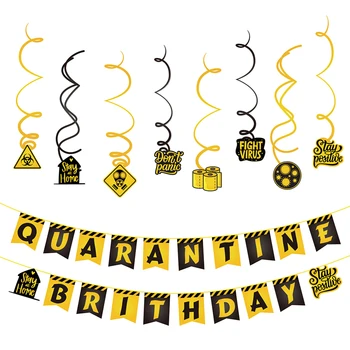 

63PCs/set Virus Prevention Theme Party DIY Decoration Set Epidemic Flag-Raising Balloon Stay At Home Cake Topper Party Banner