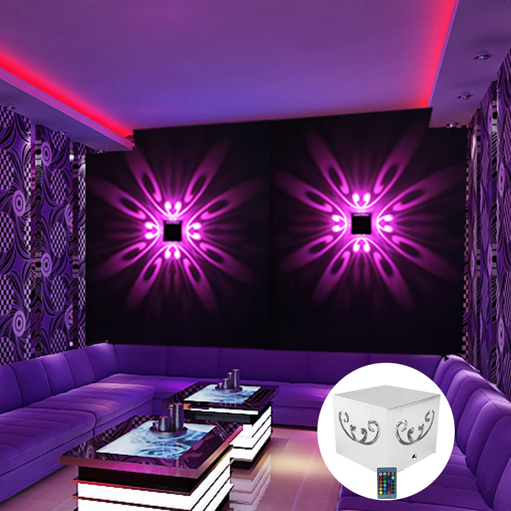 RGB Flower LED Wall Lamp Wall Mounted Remote Projection Colorful Wall Light Luminaire For Party Bar Lobby KTV Home Decoration led wall lights indoor