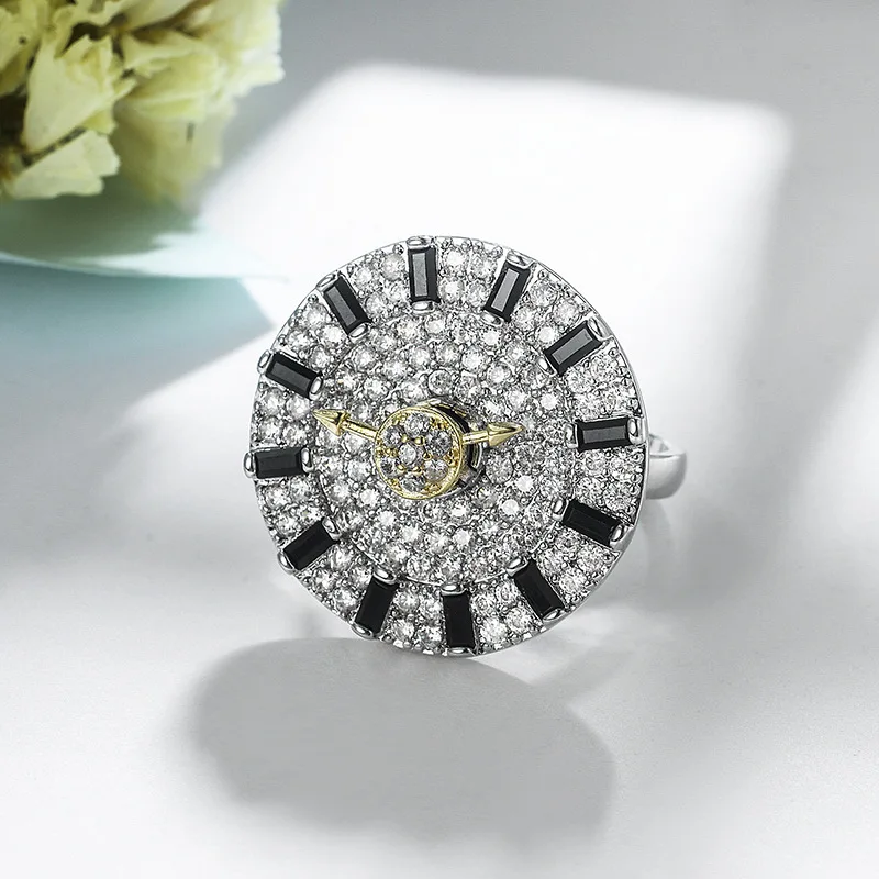 Новинка зимы, черное кольцо с кубическим цирконием и кристаллами, инкрустированное кольцо для мужчин и женщин, модное вращающееся Открытое кольцо, ювелирное изделие, подарок