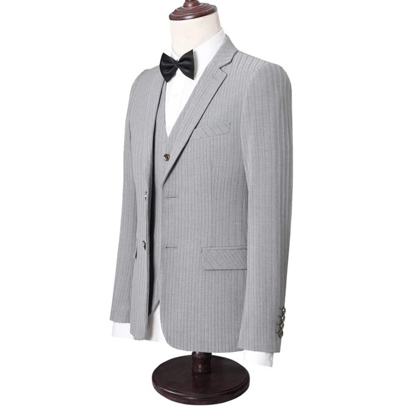 Autumn winter men formal suits sets Slim Fit Office Blazers+Pants+Vest set stripe solid color men casual sets high quality Sets Autumn winter men formal suits sets Slim Fit Office Blazers+Pants+Vest set stripe solid color men casual sets high quality Sets