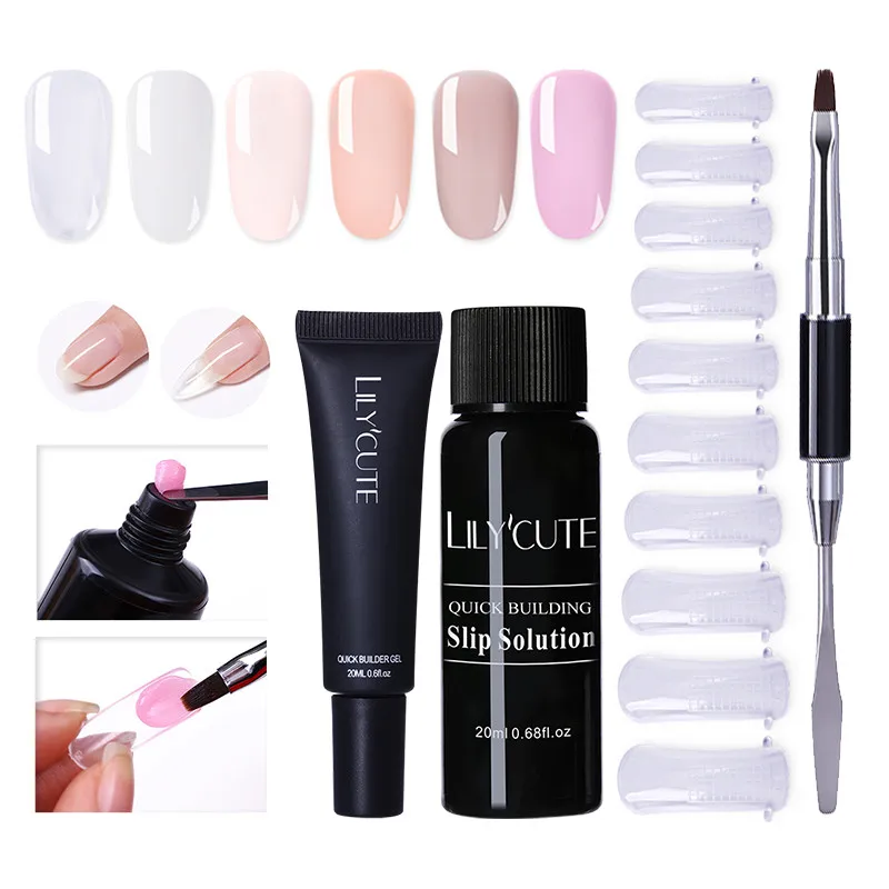 

LILYCUTE 20ml Quick Extension Gel Kit Poly UV Gel Pink White Clear LED Acrylic Builder Nail Tips Nail Art Gel Brush Tool Set
