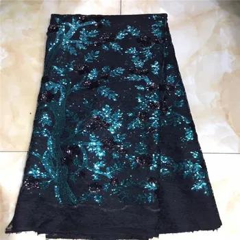 

2019 green New style French net lace fabric 3D sequins African tulle mesh lace fabric high quality lace nigerian lace fabric